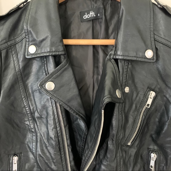Dotti Black Faux Leather Motorcycle Style Jacket - Picture 3 of 8